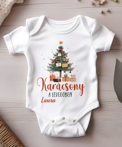 Karácsony a levegőben gyerek body, saját névvel