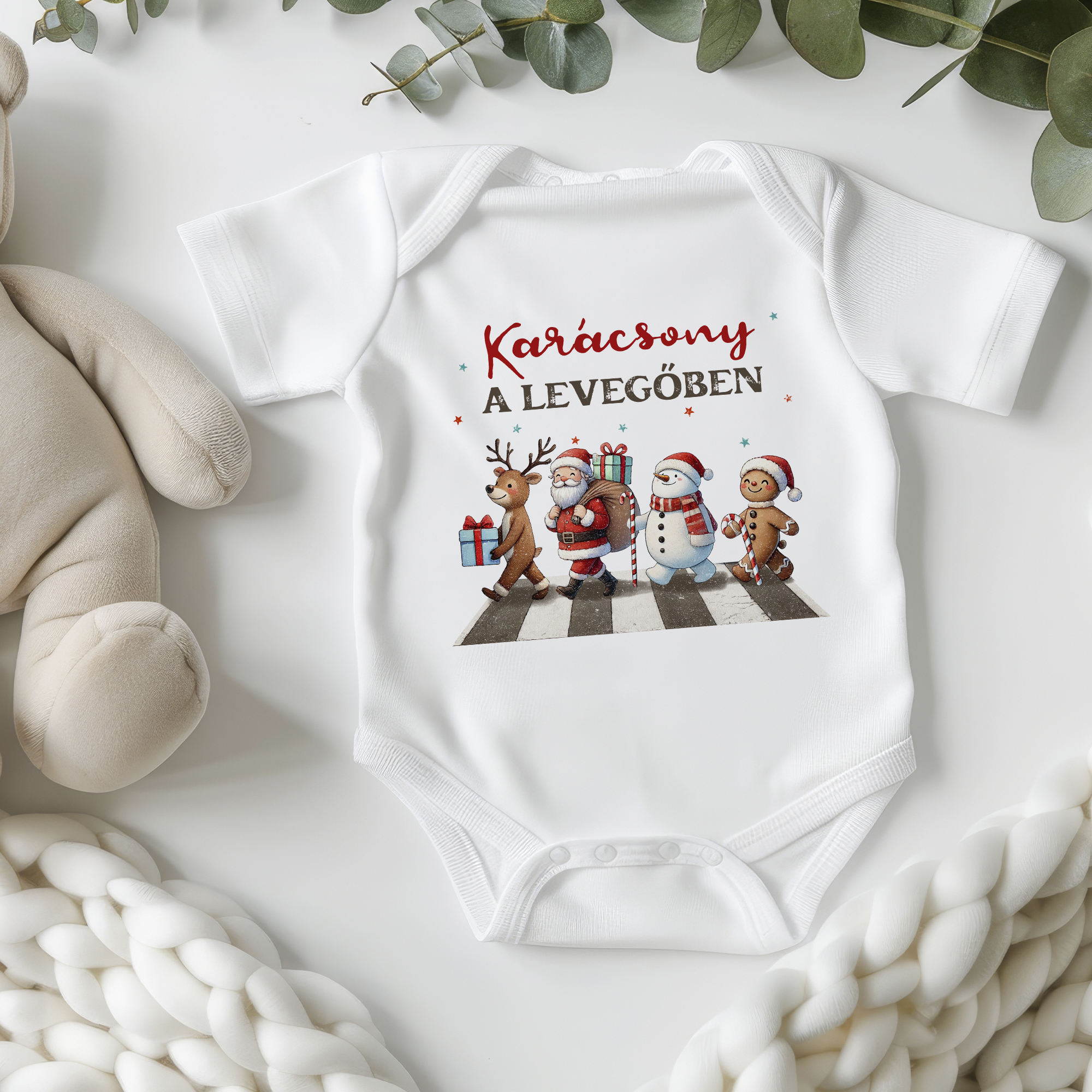 Karácsony a levegőben gyerek body, Télapó és barátai a zebrán