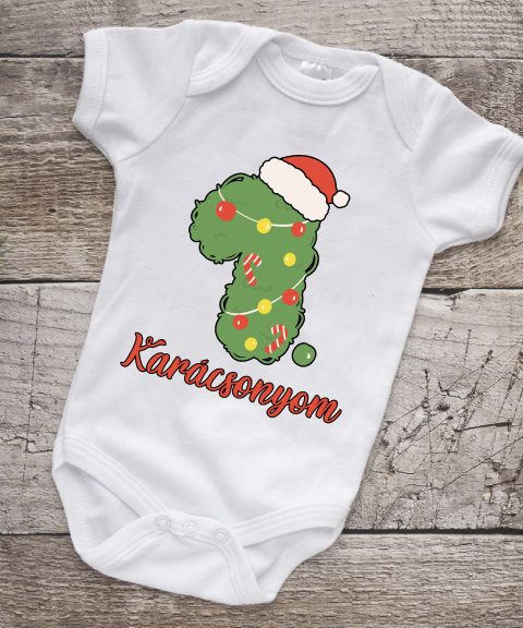 Első karácsonyom gyerek body, zöld számmal, mikulás sapkával