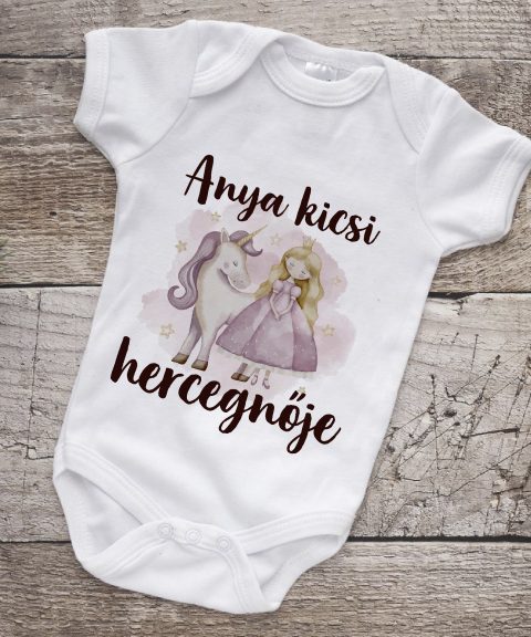 Anya kicsi hercegnője, festett hatású hercegnővel és unikornissal gyerek body