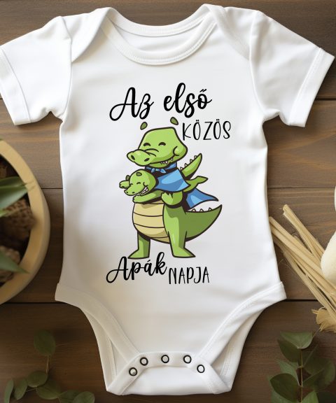 Az első közös Apák napja, cuki krokodilokkal, fiús gyerek body