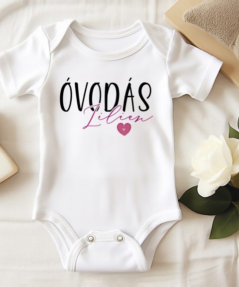 Óvodás gyerek body, rózsazsín névvel