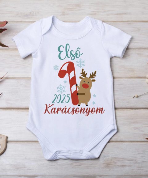 Első karácsonyom, cuki szarvasos gyerek body, évszámmal