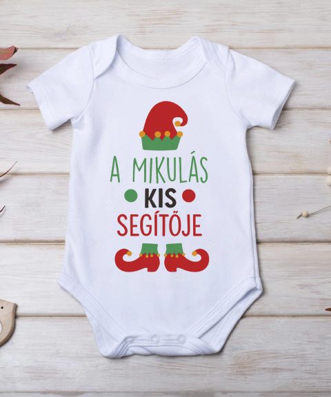 A Mikulás kis segítője, manó sapkás, manó zoknis gyerek body