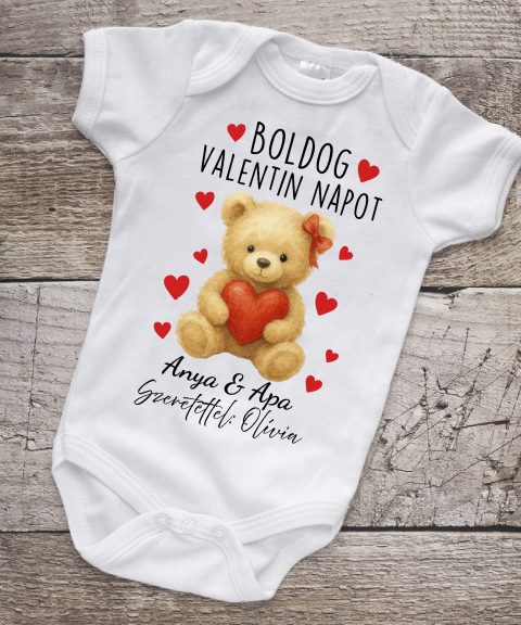 Boldog valentin napot anya és apa, macival, névvel gyerek body