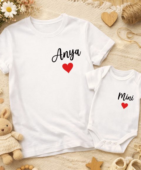 Anya és Mini, szivecskével, Anya-Baba páros felső