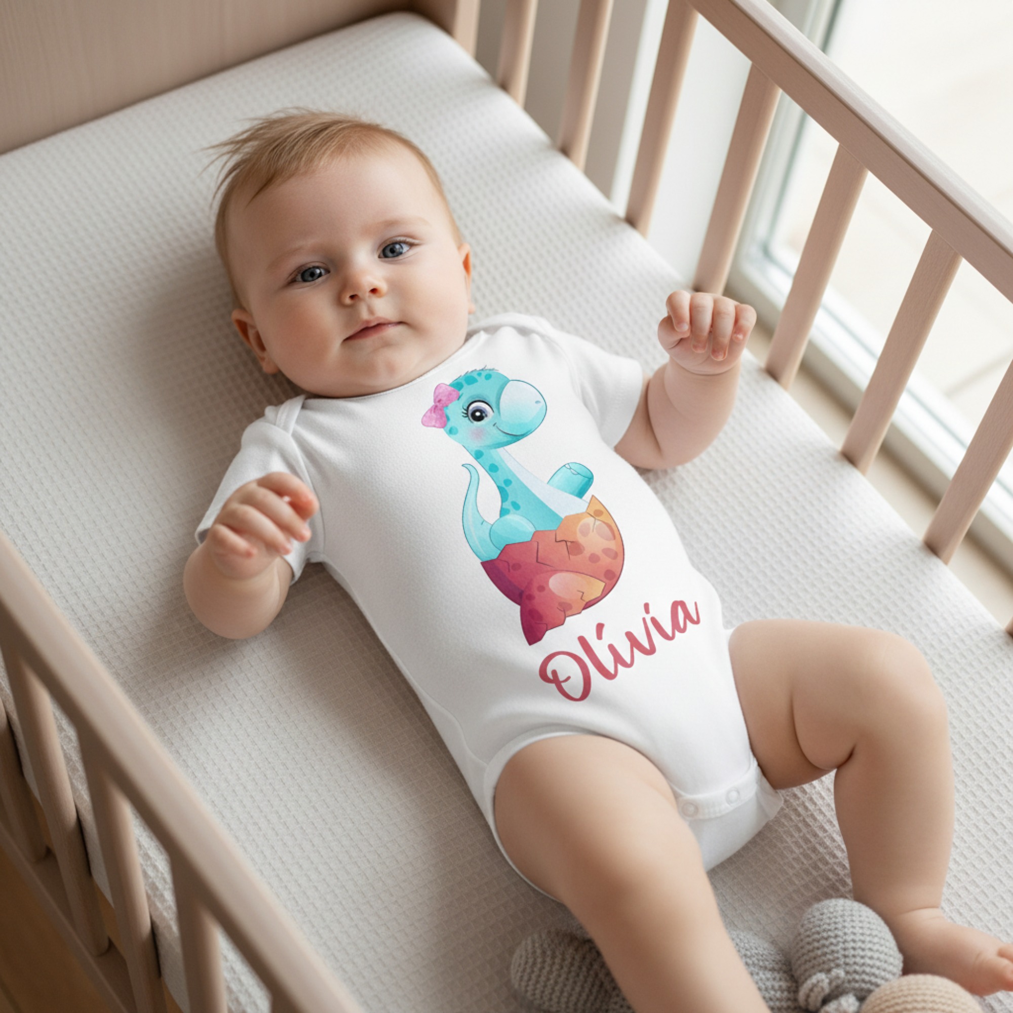 Masnis kék dínó narancssárga tojásban gyerek body saját névvel