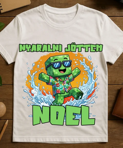 Minecraftos nyaralni jöttem póló névvel