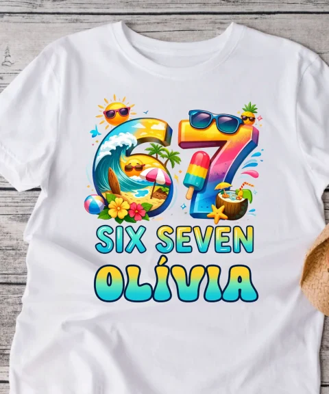 Nyaralós six seven póló, névvel