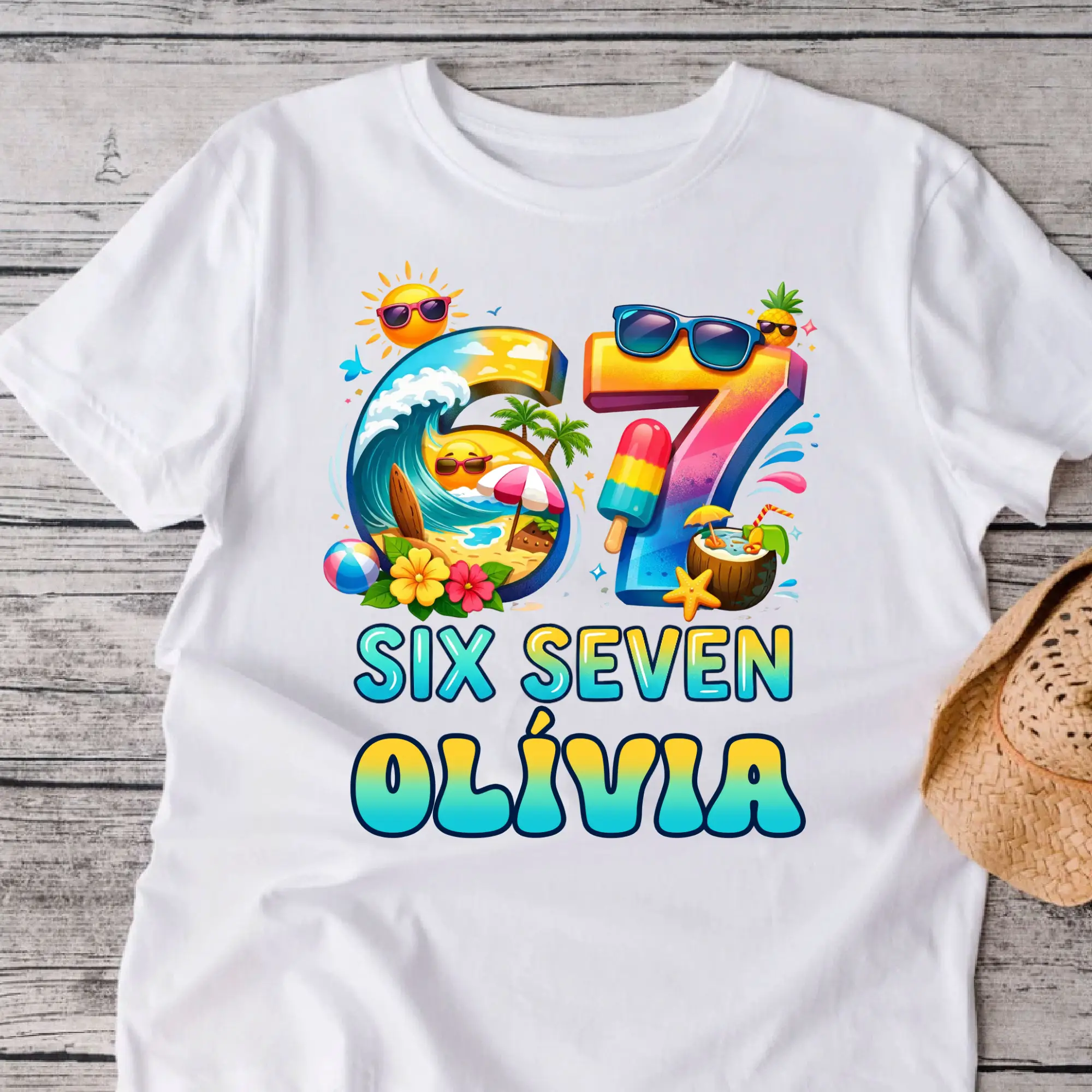 Nyaralós six seven póló, névvel