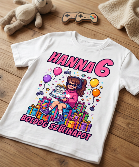 Boldog szülinapot póló gamer lánnyal, névvel, életkorral