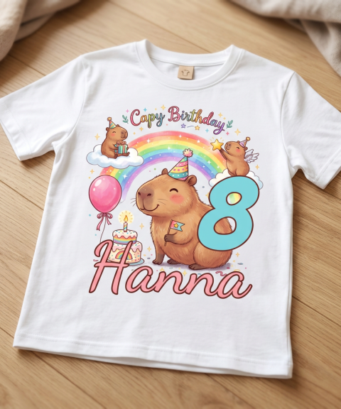 Capy birthday póló ünneplő capybarákkal, névvel, életkorral