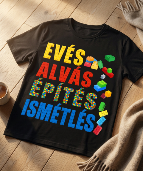 Evés, alvás, építés, ismétlés póló