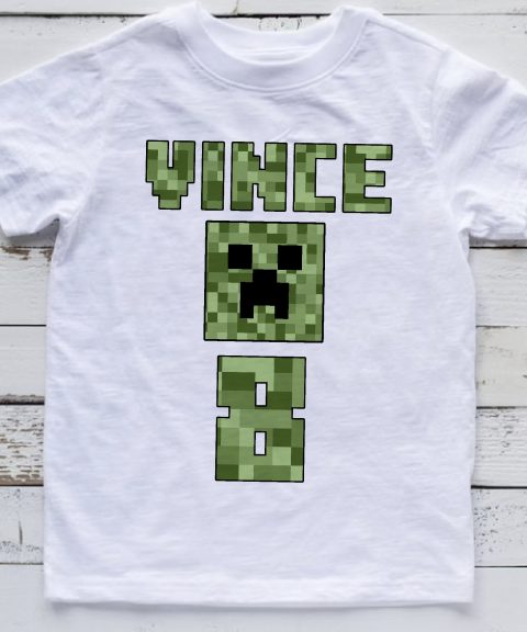 Szülinapos Minecraftos póló, névvel, életkorral