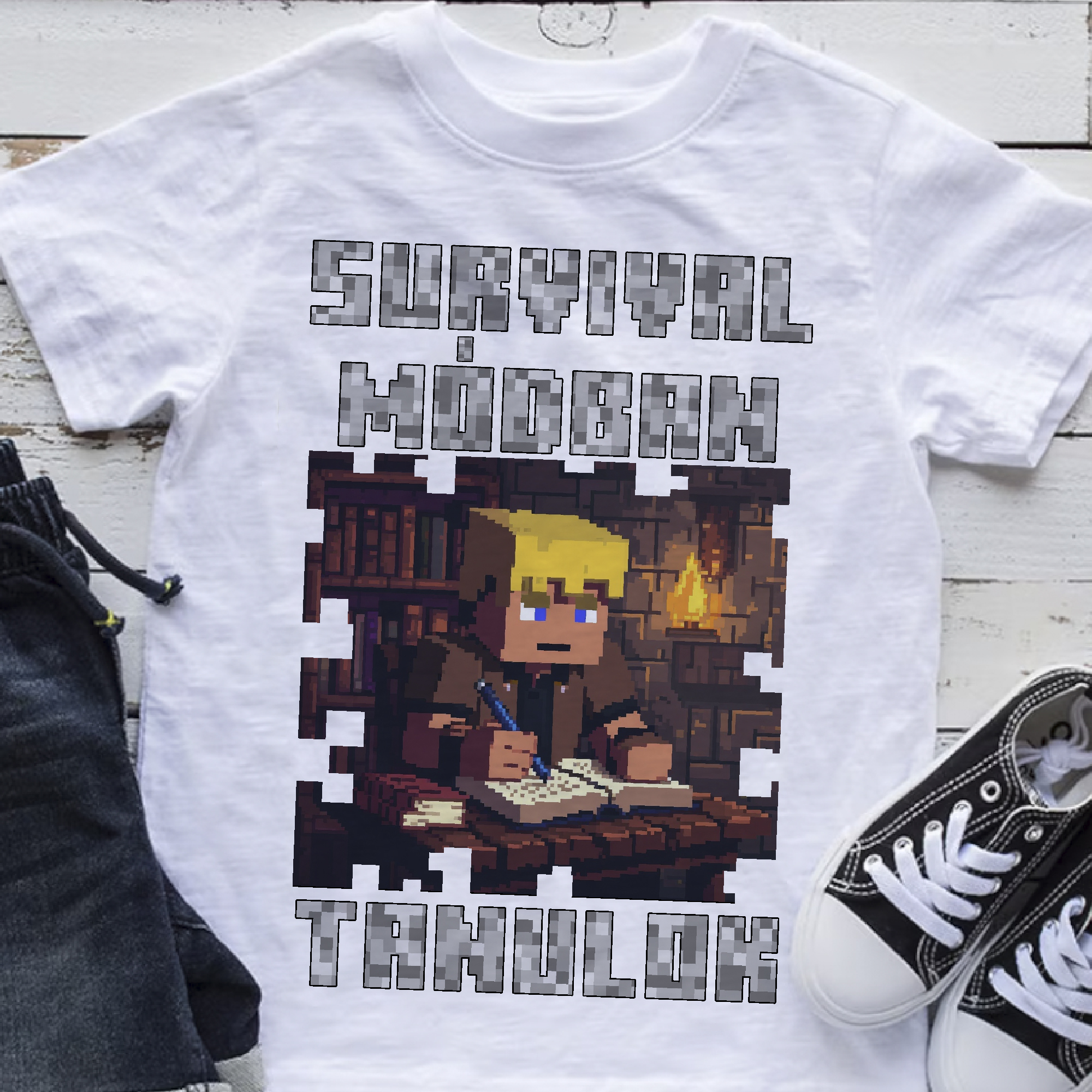 Survival módban tanulok Minecraftos póló