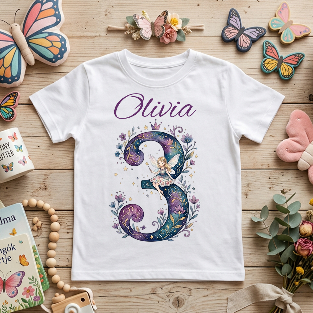 Szülinapos póló tündérrel, névvel, életkorral