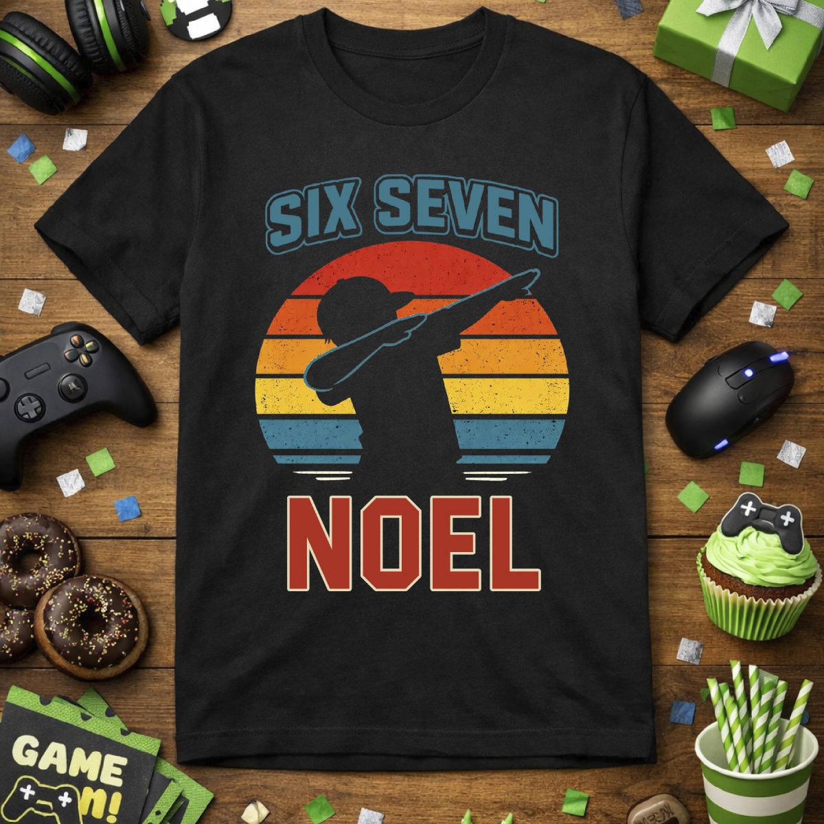 Six seven póló vagány sráccal, szivárványos háttérrel, névvel