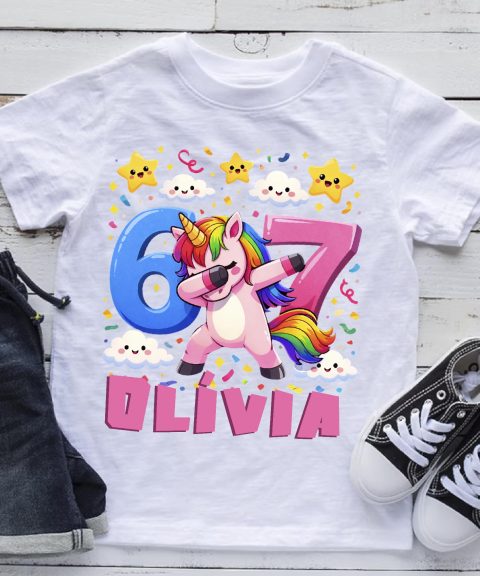 Six seven póló unikornis mintával, névvel