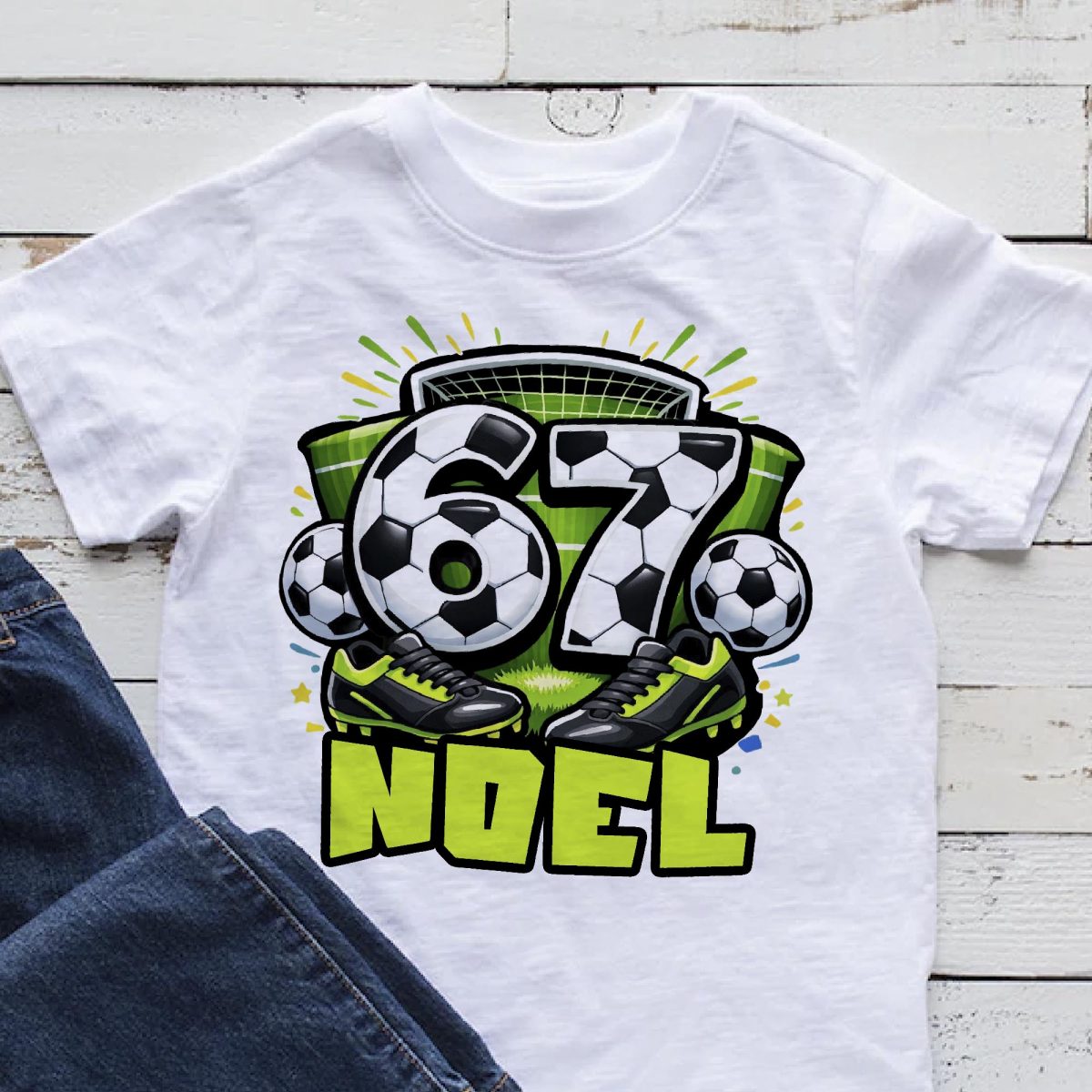 Six seven póló focis mintával, névvel