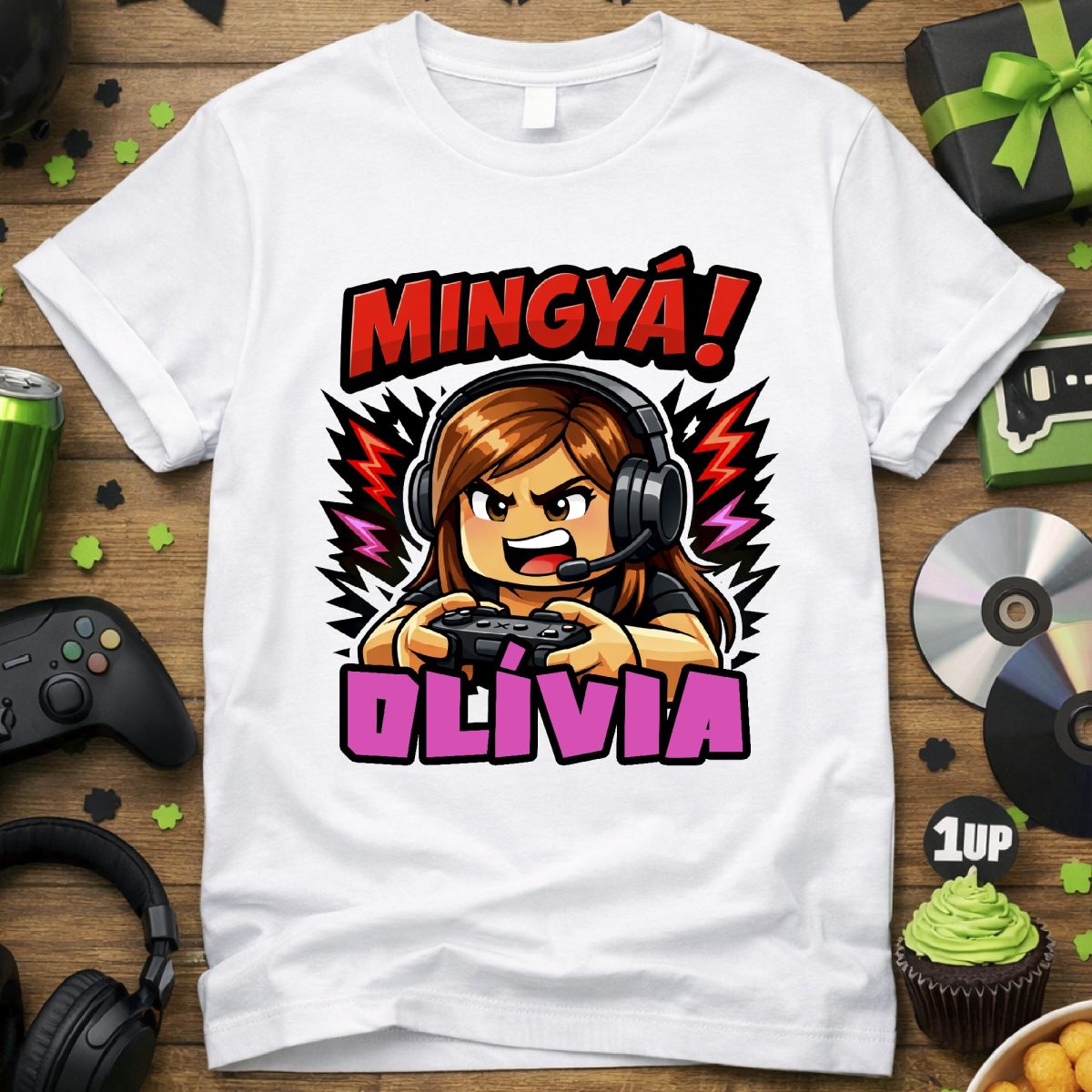Mingyá gamer póló, lányos változat, névvel