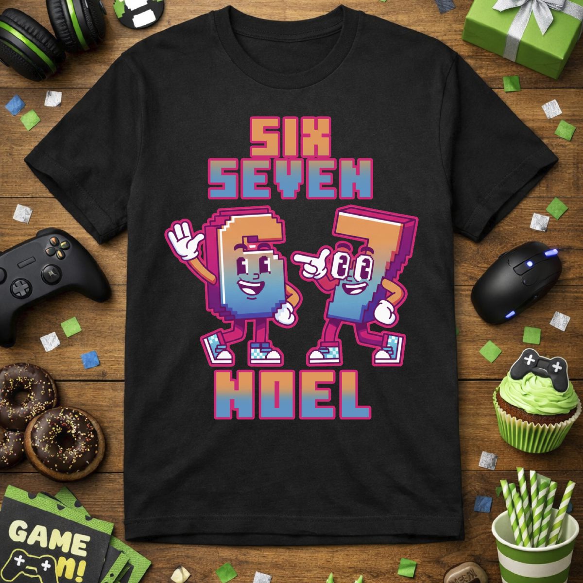 Six seven póló, sárga és kék színátmenettel, névvel