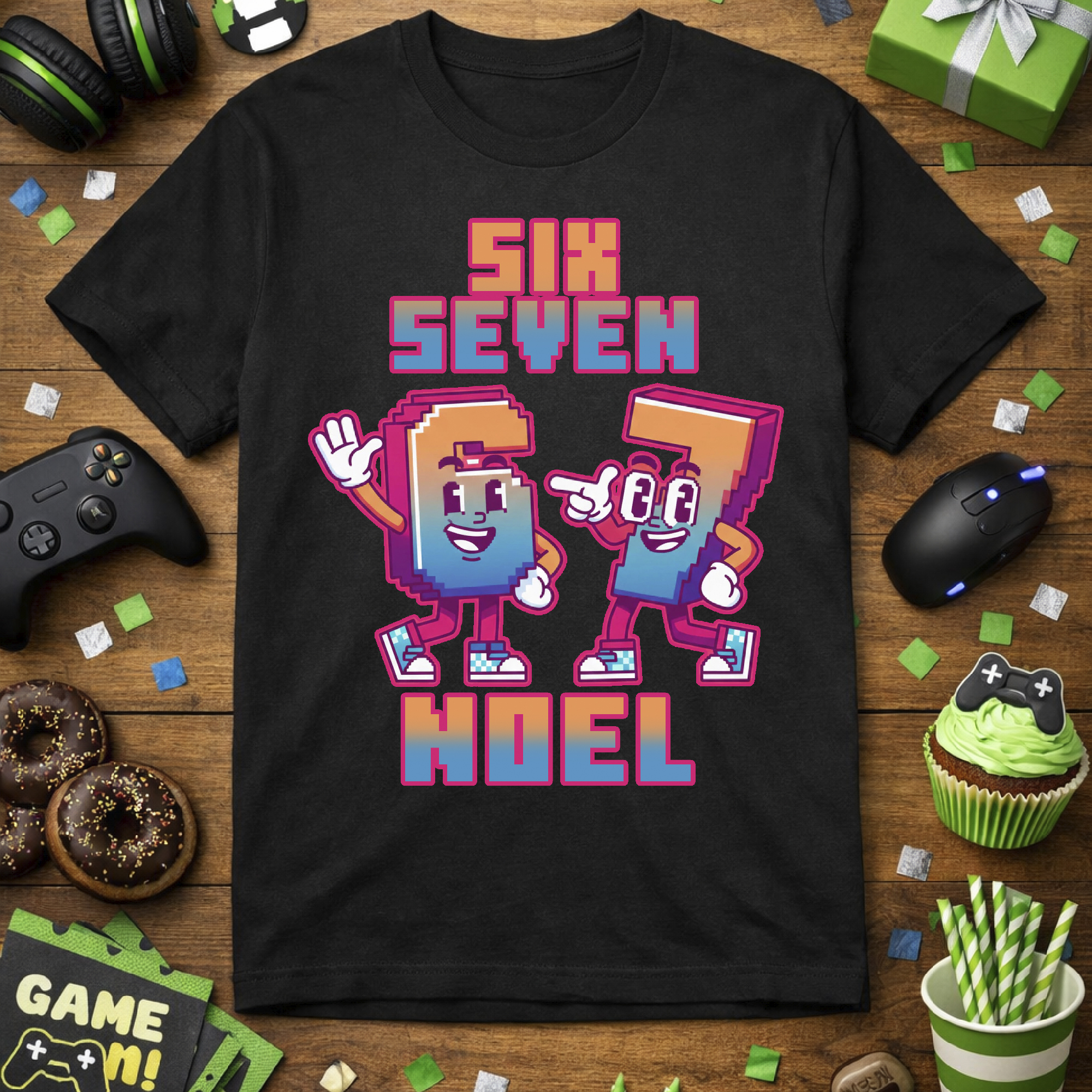 Six seven póló, sárga és kék színátmenettel, névvel