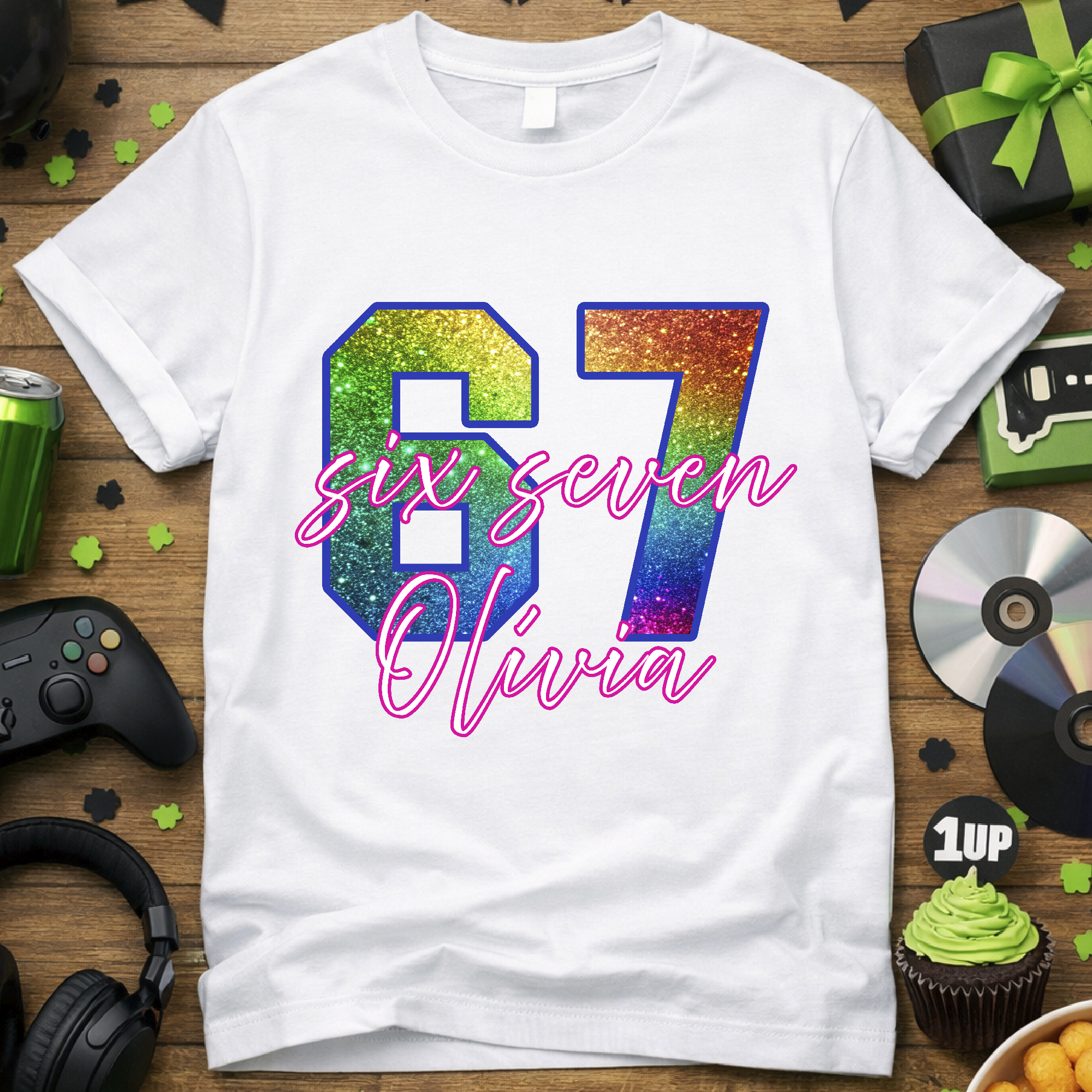 Csillám mintás, six seven póló, névvel