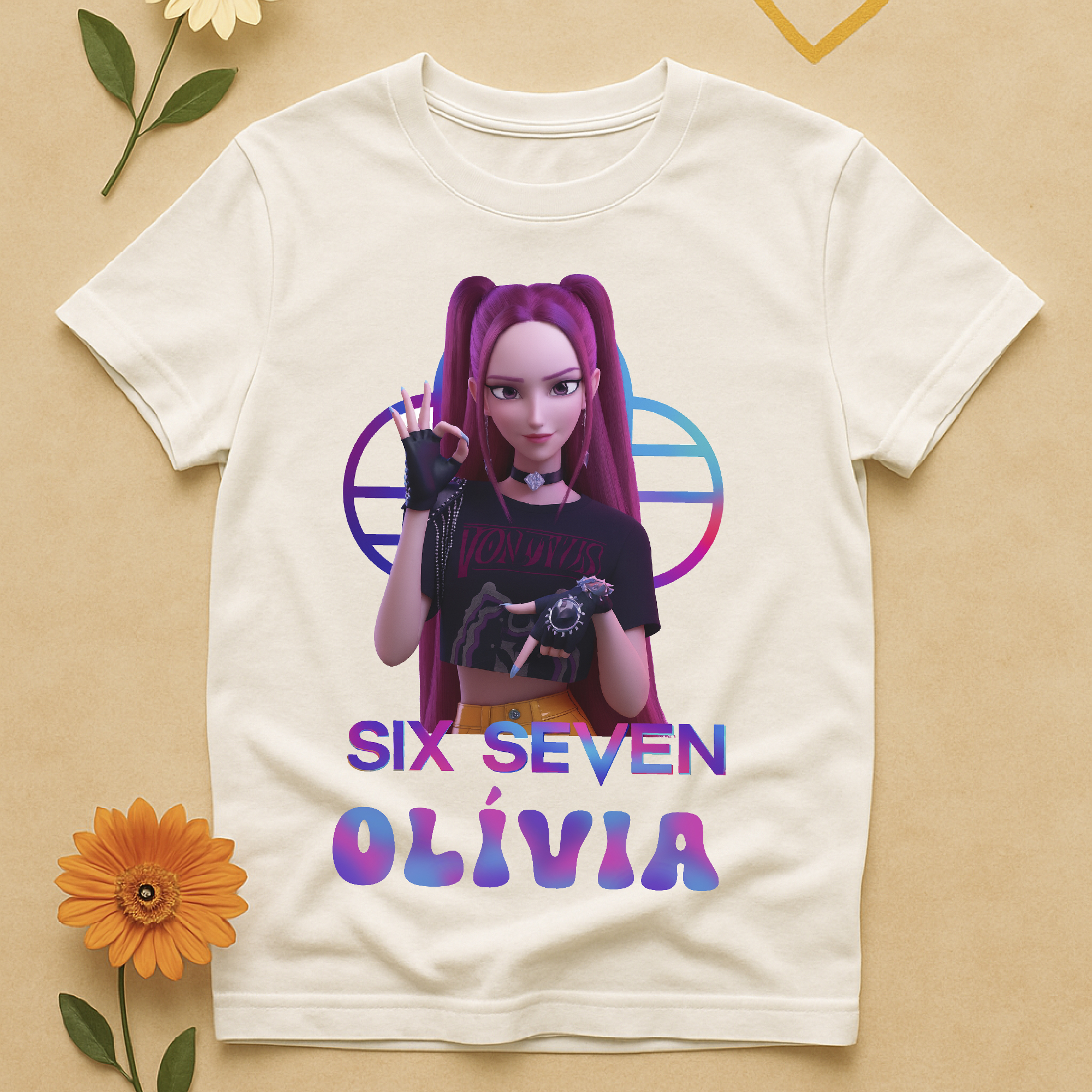 Huntrix Mira mintás six seven póló, névvel