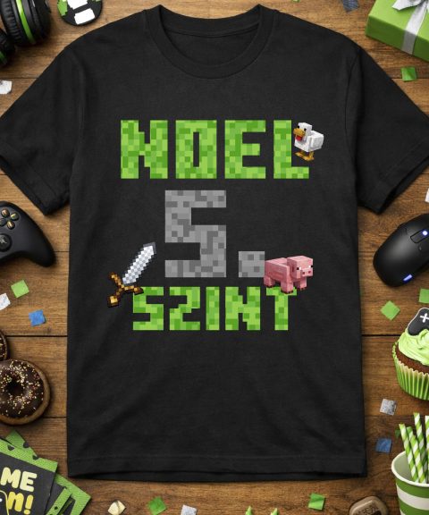 Minecraftos szülinapos póló, névvel, életkorral