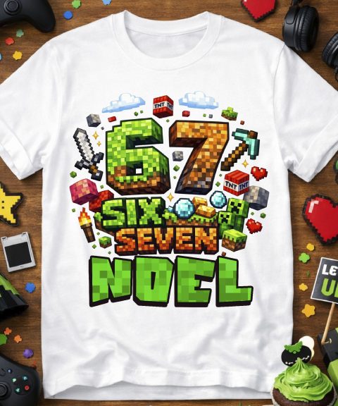 Six seven póló, Minecraftos mintákkal, névvel