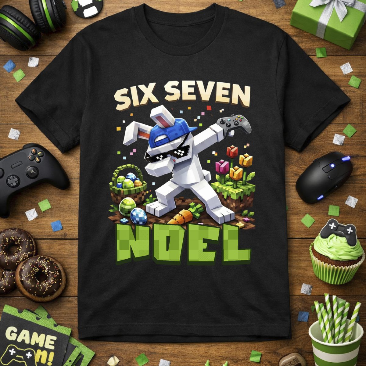 Húsvéti six seven póló gamer nyuszival, névvel