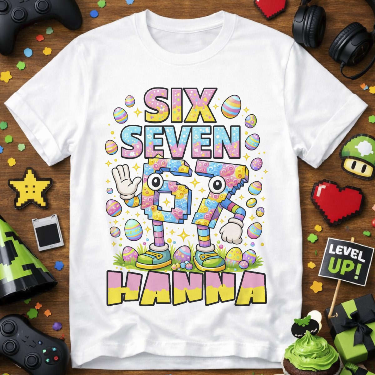 Húsvéti six seven póló tojásokkal, névvel