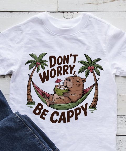 Don't worry be cappy póló, lazuló kisállattal