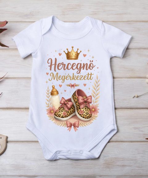Hercegnő megérkezett, állatmintás cipőcskékkel gyerek body