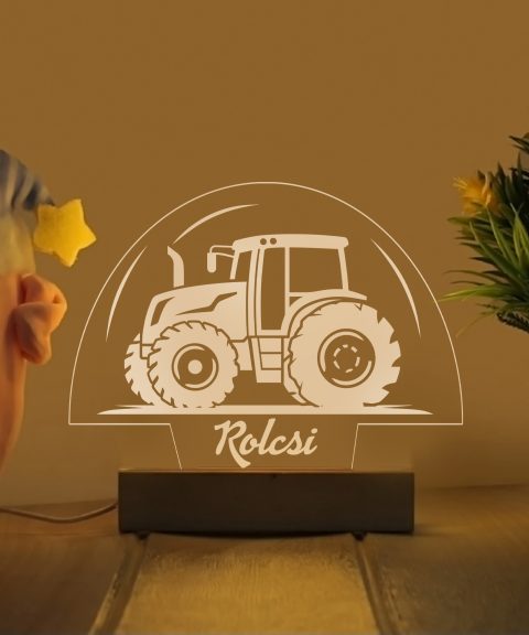 Traktor félkör alakban névre szóló gyerek éjjeli led lámpa