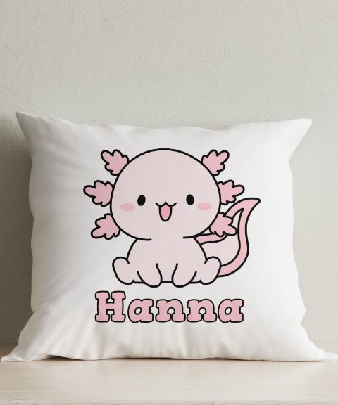 Halvány rózsaszín axolotl párna, névvel